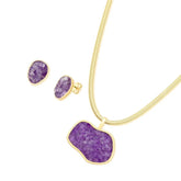CONJUNTO DOURADO PEDRAS NATURAIS FRAGMENTOS PINGENTE MAIOR